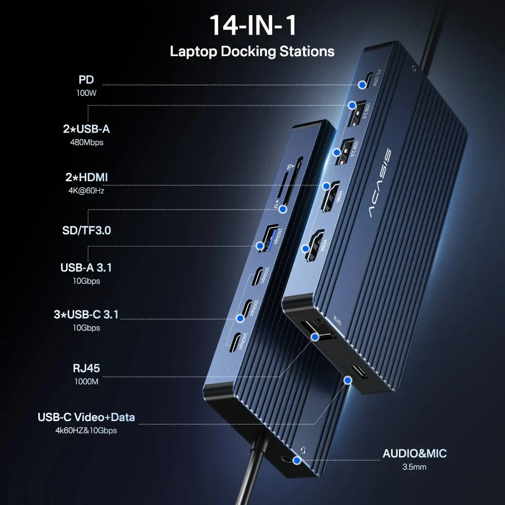Acasis 14 Ports 4K 60Hz USB C Docking Station with PD 100W Charging - Image 4