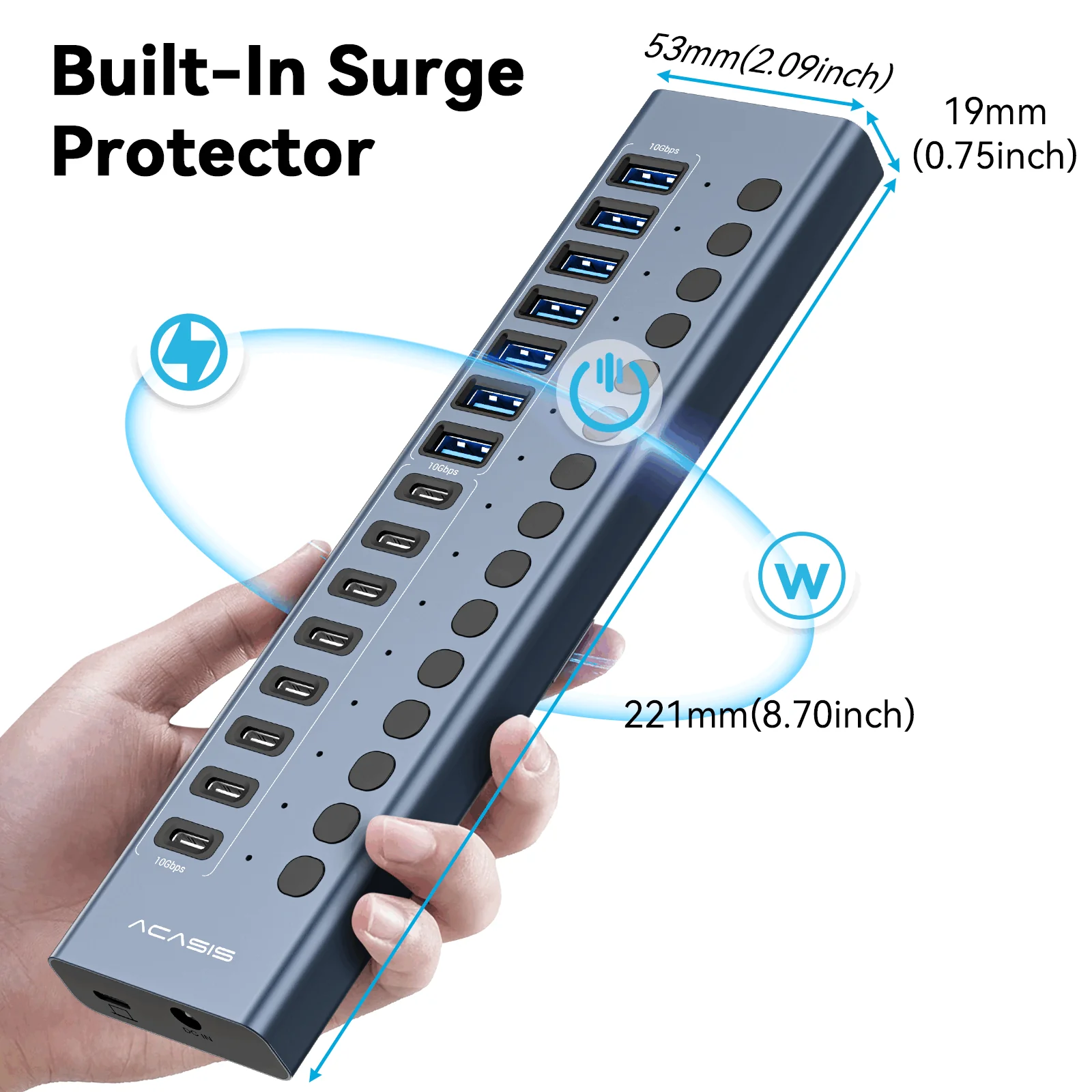Acasis 16 Port 10Gbps USB 3.2 Hub Powered, 8 USB-A & 8 USB-C Ports - Image 4