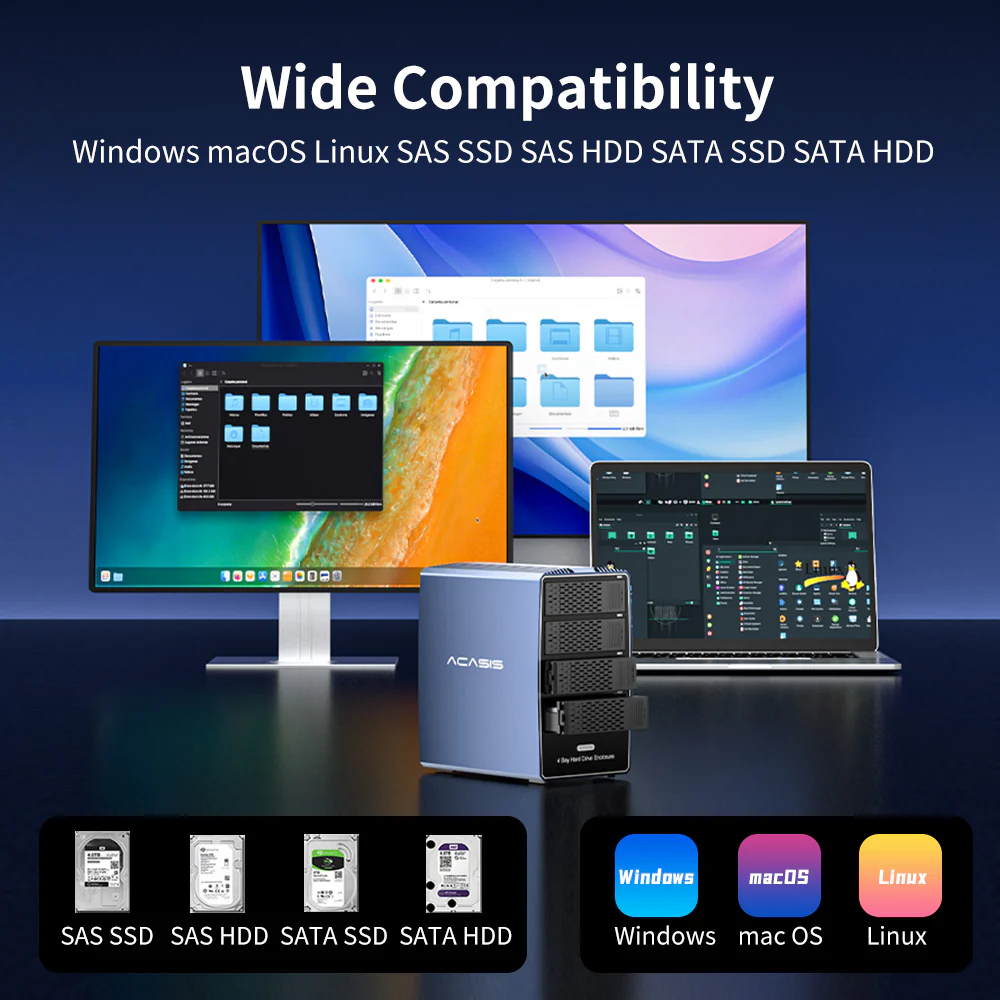 Acasis 4 Bay 2.5/3.5 Inch SAS/SATA to USB 3.0 Hard Drive Enclosure - Image 6