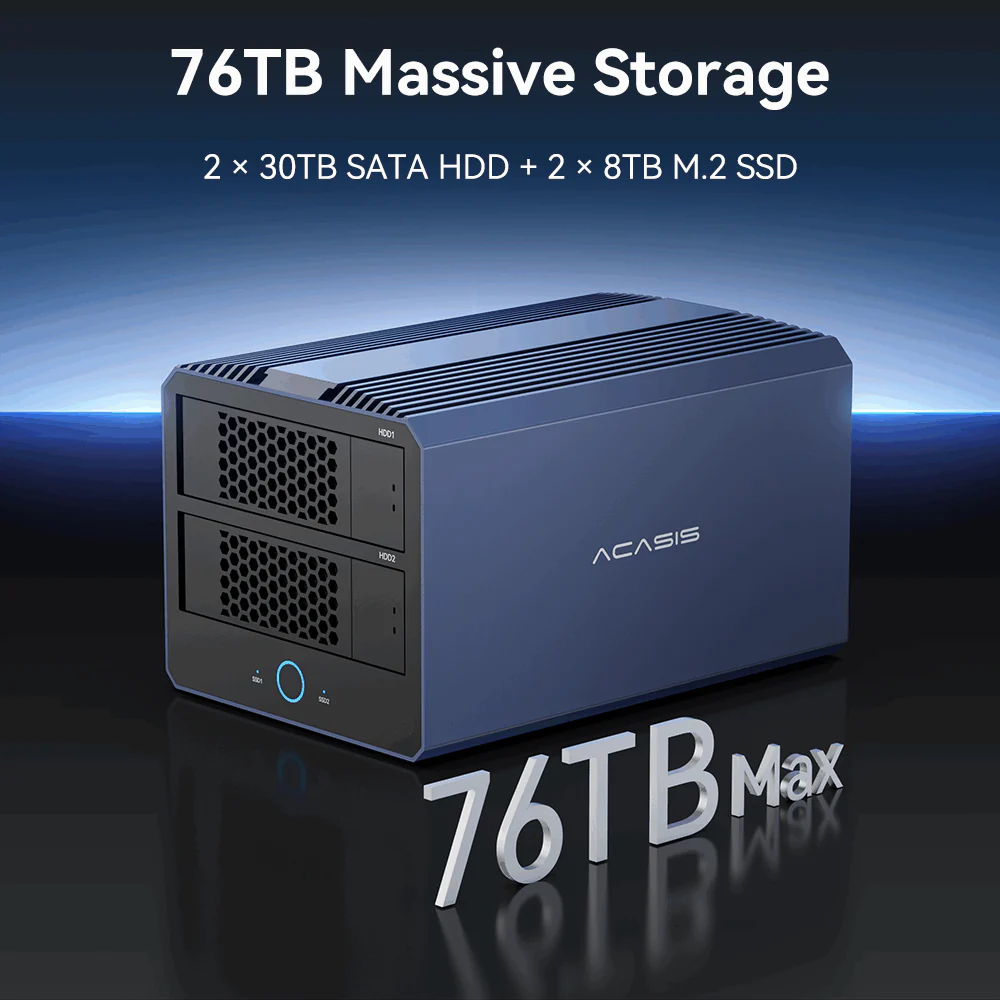 Acasis 40Gbps 4-Bay Hybrid HDD NVMe Enclosure (2 HDD + 2 SSD) - Image 3