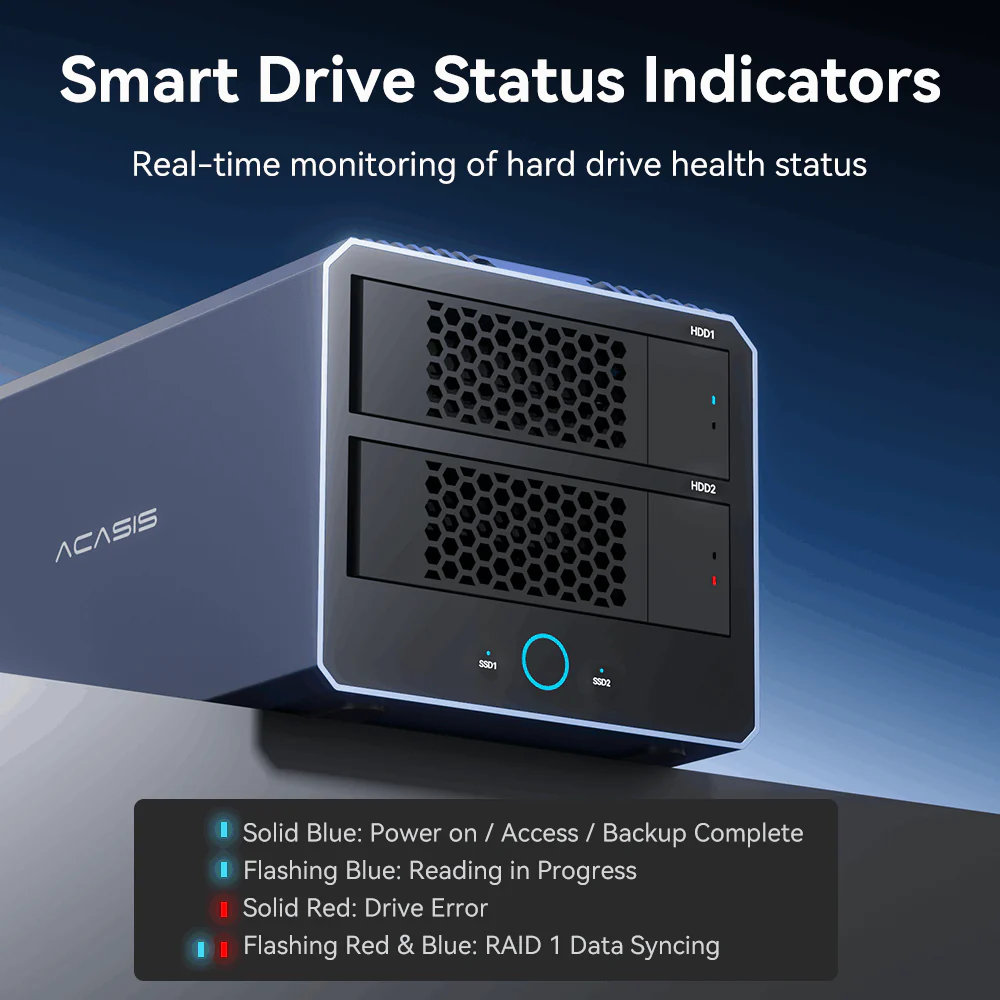 Acasis 40Gbps 4-Bay Hybrid HDD NVMe Enclosure (2 HDD + 2 SSD) - Image 5