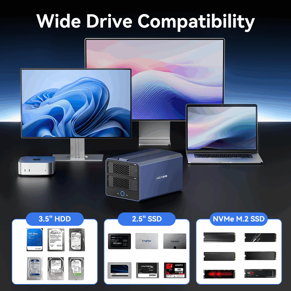 Acasis 40Gbps 4-Bay Hybrid HDD NVMe Enclosure (2 HDD + 2 SSD) - Image 7