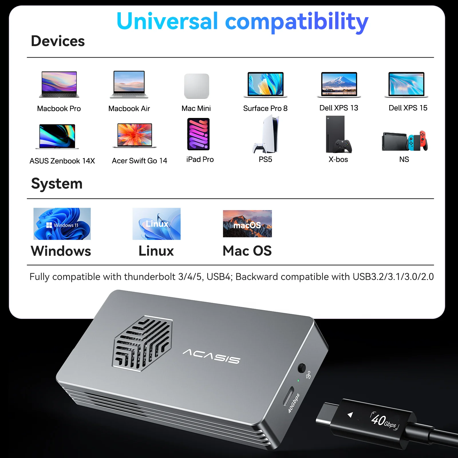 Acasis 40Gbps M.2 NVMe SSD Enclosure with Cooling Fan - Image 8