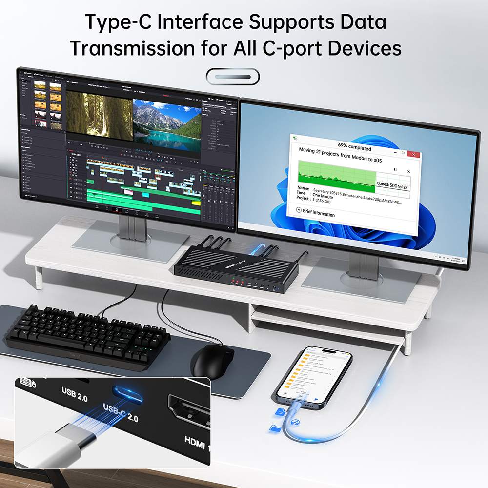 Acasis 4K 60Hz HDMI 2 Monitors 2 Computers Type-C KVM Switch - Image 6