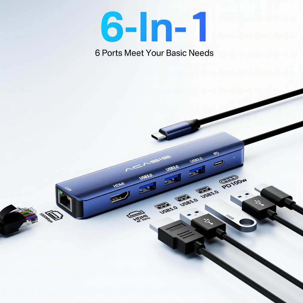 Acasis 6-in-1 Type-C 4K 60Hz Docking Station Multi Ports Converter - Image 3