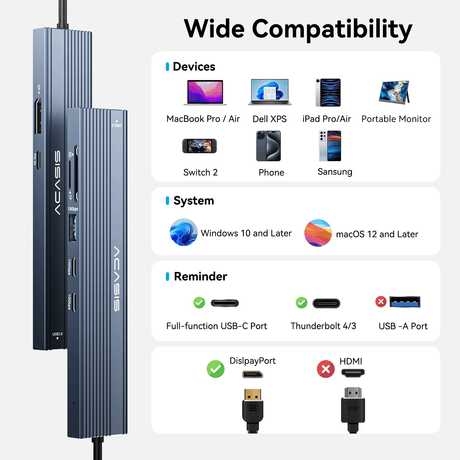 Acasis 8-in-1 USB C Docking Station with 4K@60Hz Video Output - Image 7