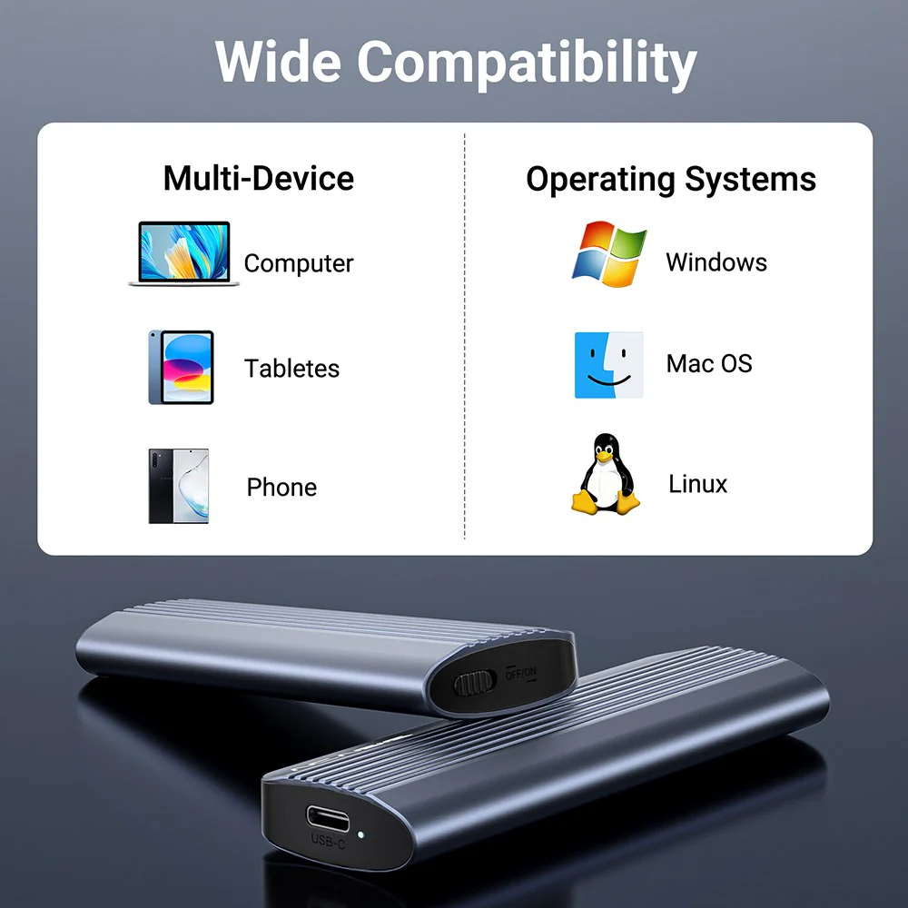Acasis 10Gbps M.2 NVMe/SATA Tool-Free Type-C SSD Enclosure Adapter - Image 8