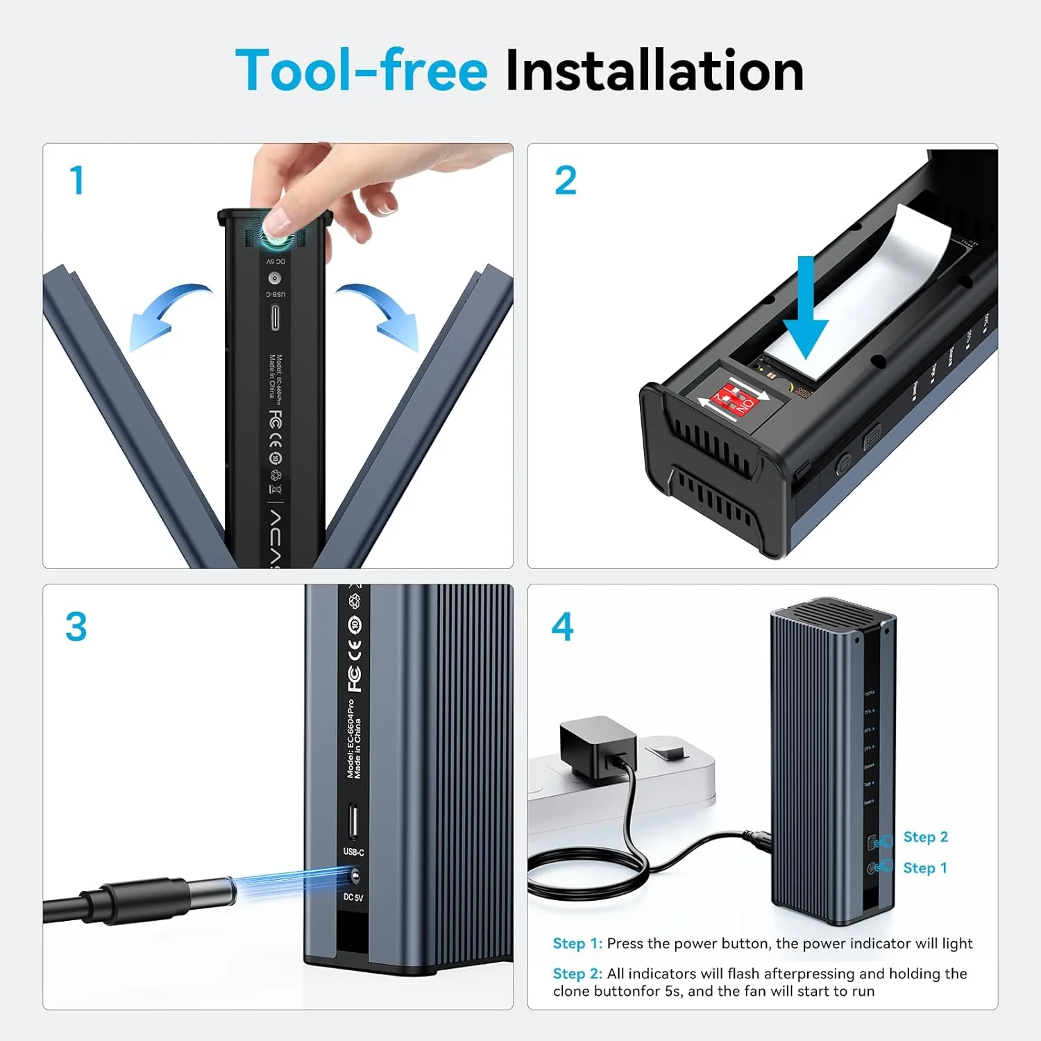 Acasis 20Gbps M.2 NVMe SATA Duplicator 2 Bay Docking Station for SSD Clone - Image 5