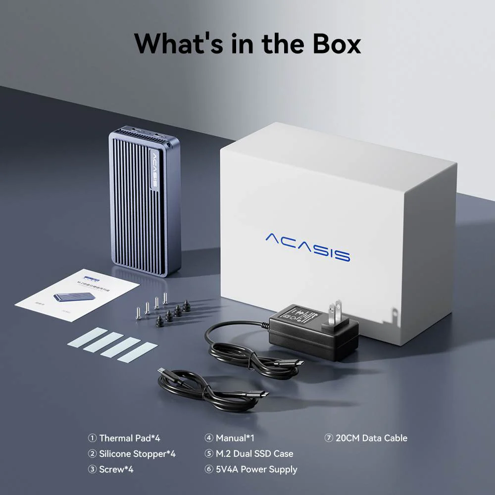 Acasis USB 3.2 20Gbps Dual Disk M.2 NVMe Hard Disk Array Case - Image 7