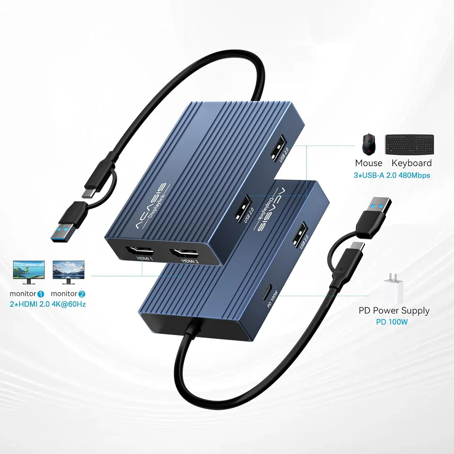 Acasis USB-C DisplayLink Dual 4K 60Hz HDMI Adapter for Apple Mac - Image 2