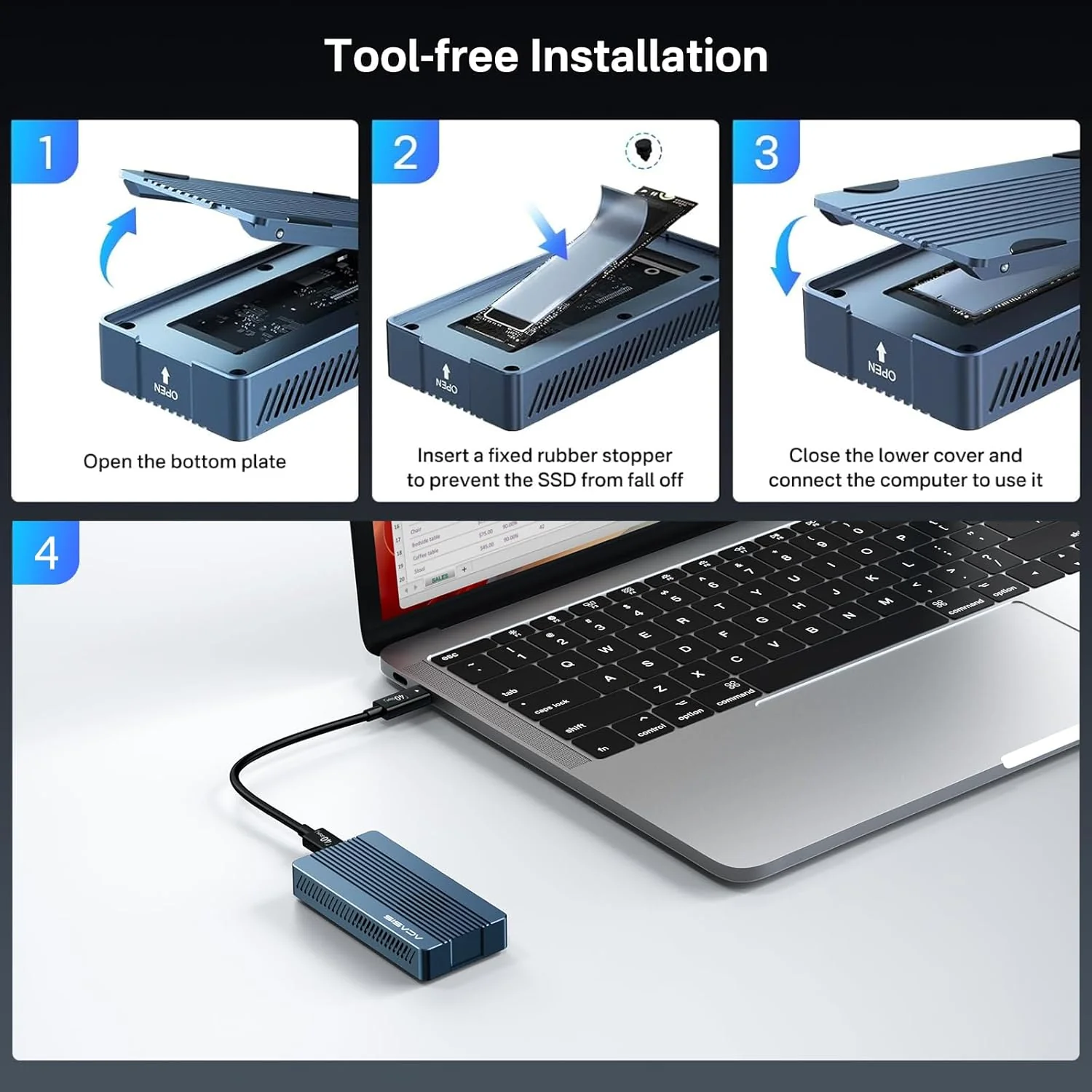 Acasis 40Gbps Tool-free M.2 NVMe SSD Enclosure Compatible with Thunderbolt 4/3 - Image 16