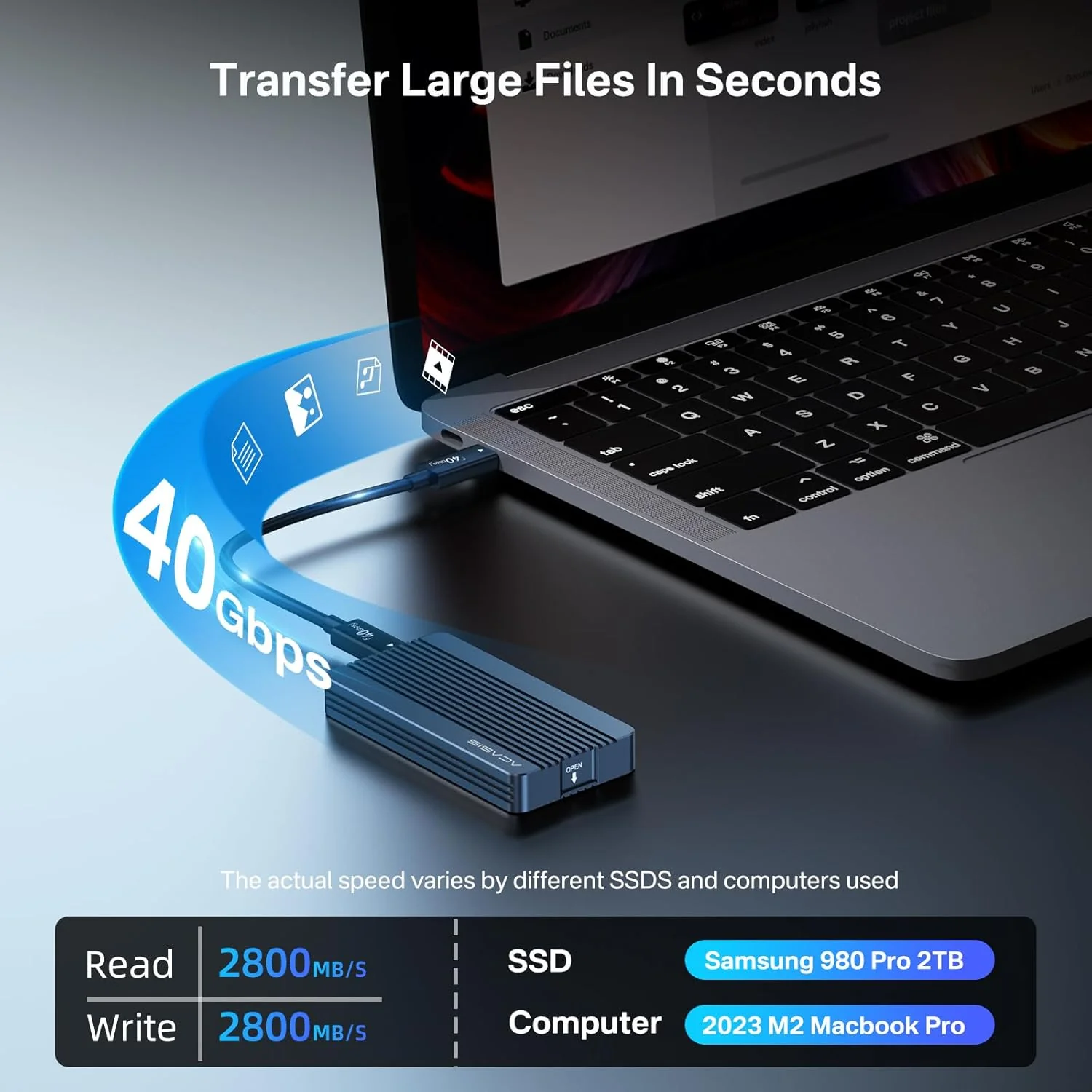 Acasis 40Gbps Tool-free M.2 NVMe SSD Enclosure Compatible with Thunderbolt 4/3 - Image 3