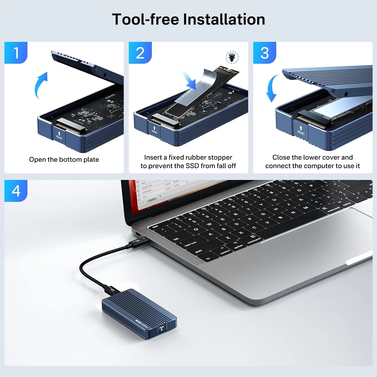 Acasis 40Gbps Tool-free M.2 NVMe SSD Enclosure Compatible with Thunderbolt 4/3 - Image 9