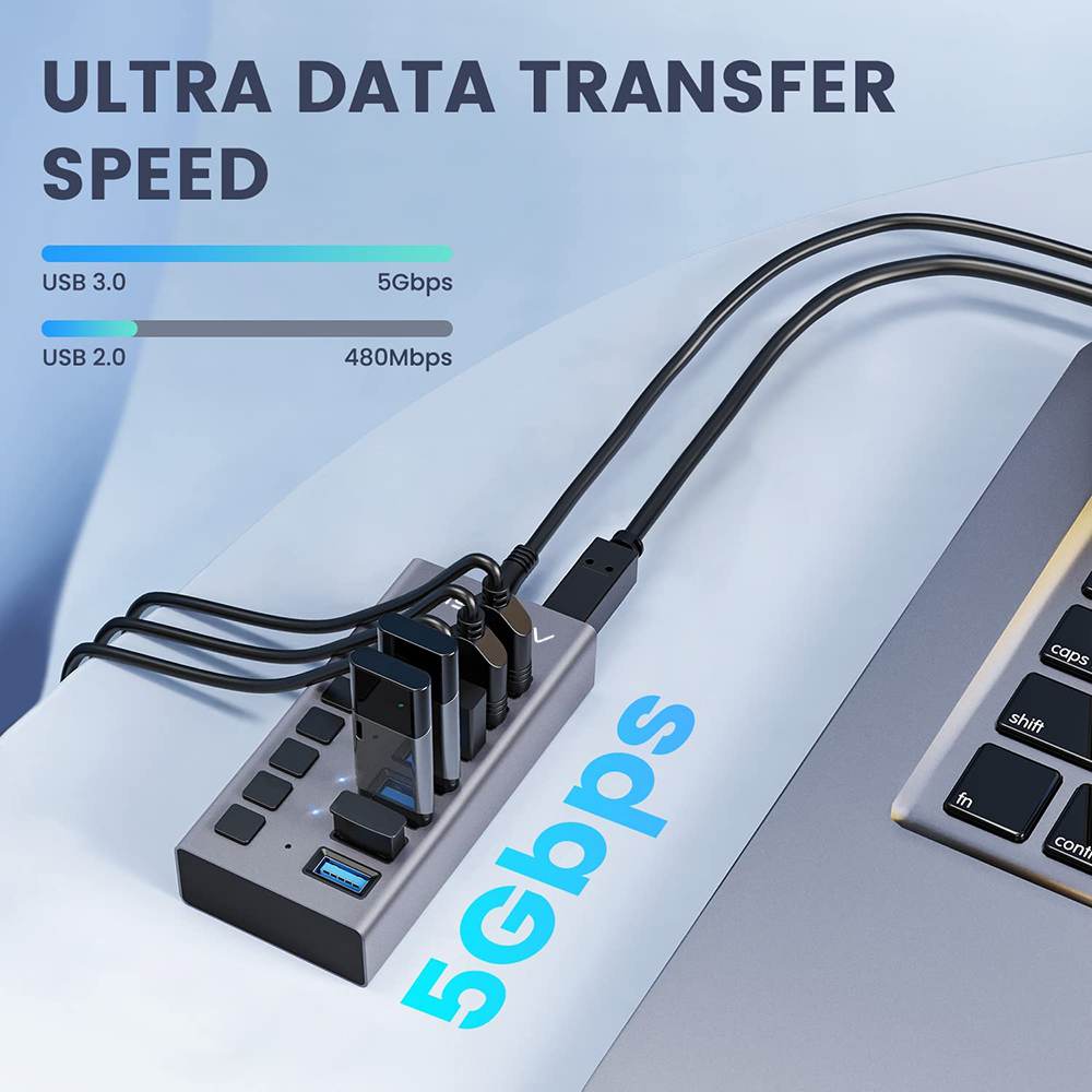 Acasis 7 Ports USB 3.1 Hub with Individual On/Off Switches Splitter - Image 3